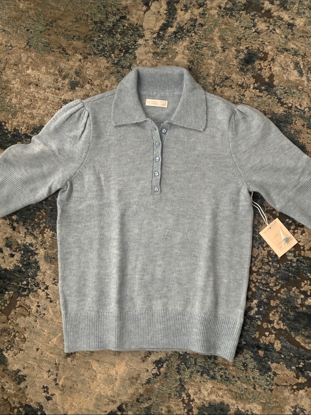 Lauren Conrad Light Blue Polo Collar Puff Sleeve Sweater
